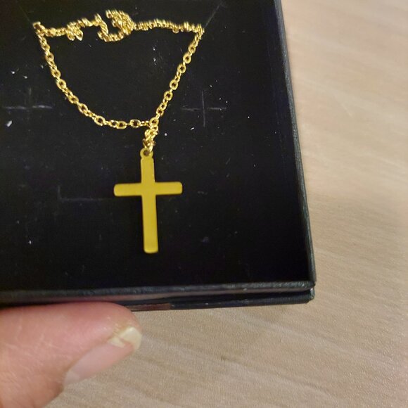 Gold Tone Chain & Cross Pendant W/ Santa Claus Enamel Earrings Bundle - Picture 4 of 8